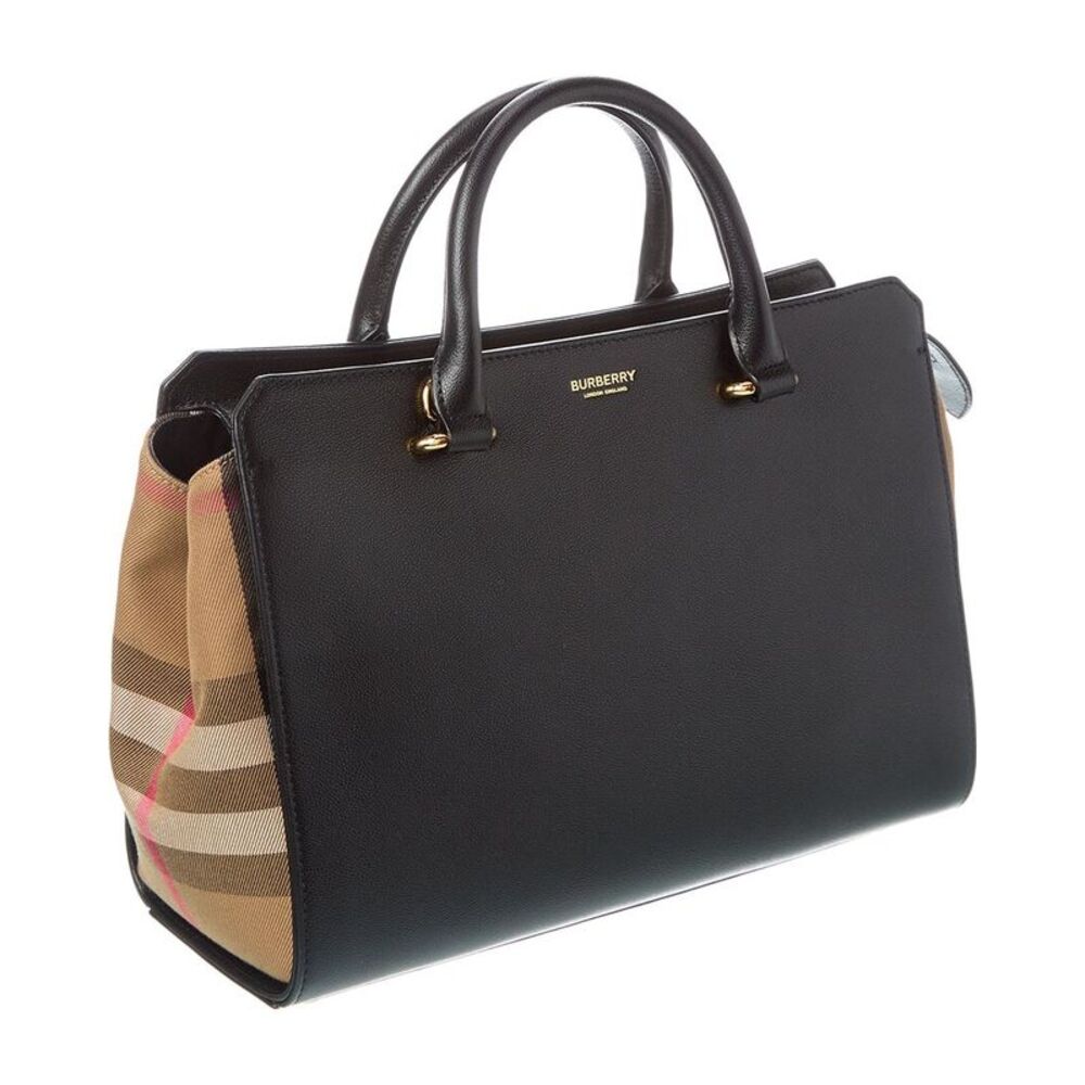 Burberry Banwell Medium Check Canvas & Leather Satchel, Black - Picture 3 of 4